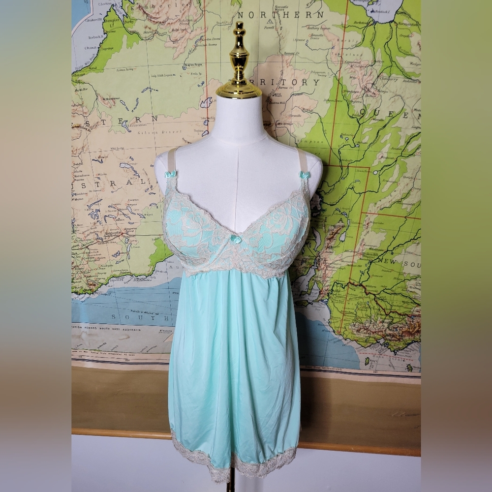 Lace-Trim Chemise Nightdress in Light Aqua